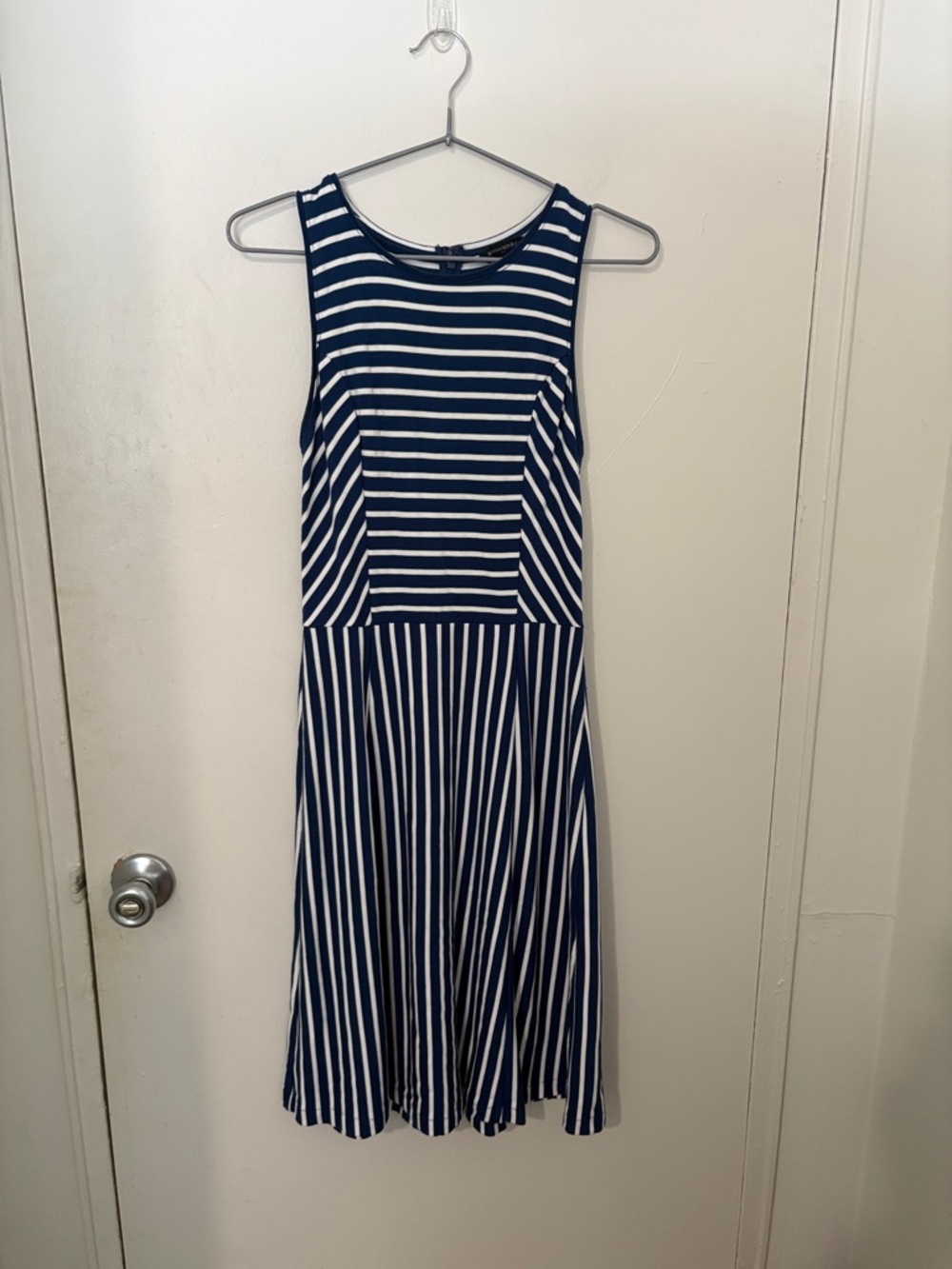 Banana Republic Navy and White Striped Sleeveless Midi Dress